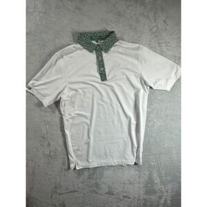 Straight Down Golf Polo Shirt White Floral Collar Short Sleeve Men Size S UPF 50